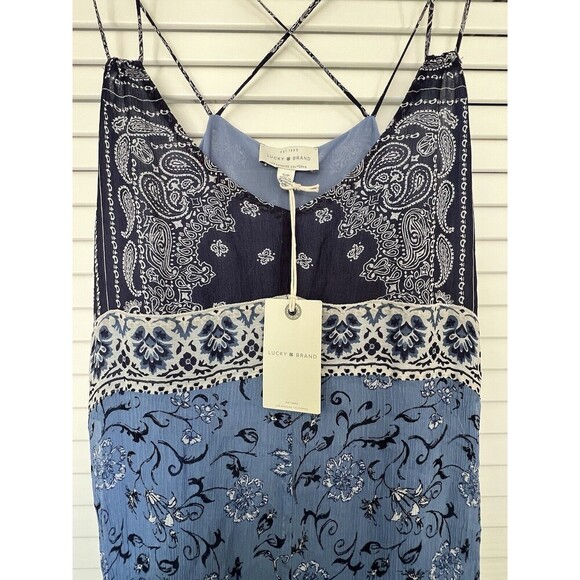 Lucky Brand Layla Scarf Dress Womens Small Blue Floral Strappy Flowy Sheer Boho - Picture 8 of 14